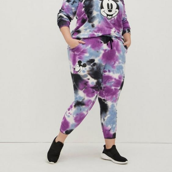 Disney Mickey Mouse Tie Dye Cropped Jogger Pants - Picture 1 of 6